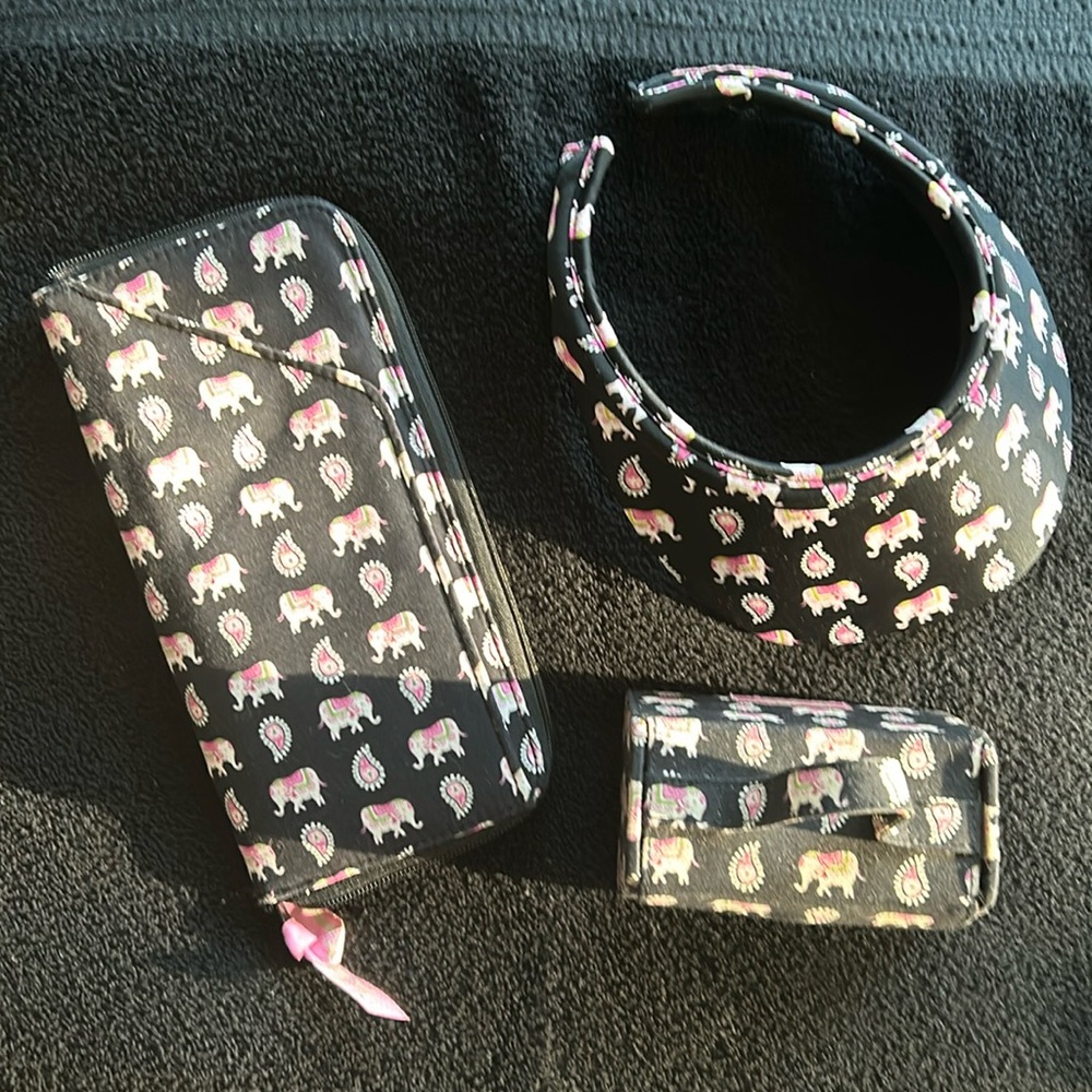 Vera Bradley pink elephant travel set